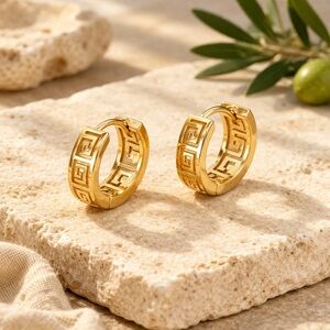 Gold Greek Key Hoop Earrings - Women Jewelry